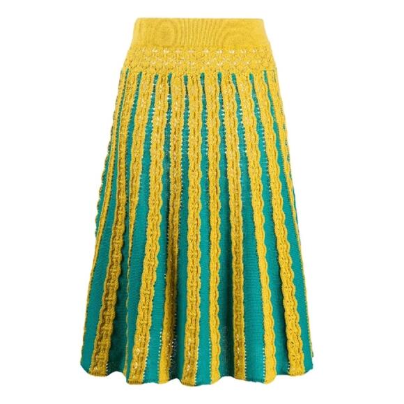 PINKO Striped Crochet Knitted Skirt In Green Medium $295